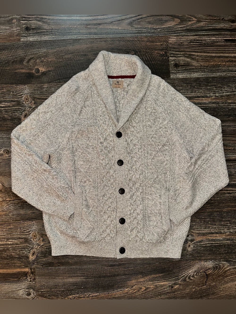 Men's Shawl Collar Cable Knit Cardigan - Light Gray